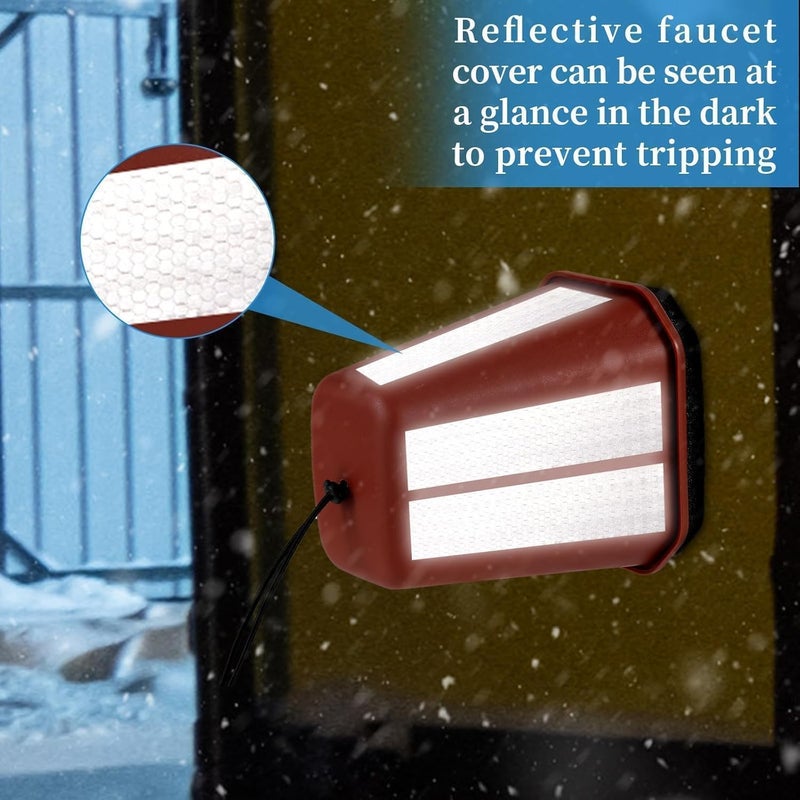 Bornerwhite 2 Pack 2026 Upgrade Extra Large Outdoor Faucet Cover for Winter Freeze Protection 8.5x7x5.5in Thick Plastic Foam Hose Bib Spigot Cover Winter Insulated with Reflective Strips (Red) - Image 5